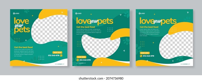 Set of three fluid background of pet care promotion banner social media pack template premium vector