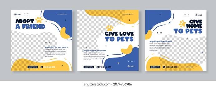 Set of three fluid background of pet care promotion banner social media pack template premium vector - Shutterstock ID 2074736986