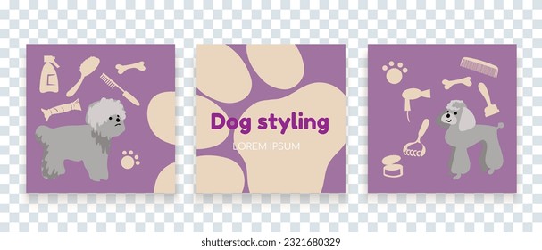Set of three fluid background of pet care promotion banner social media pack template premium vector