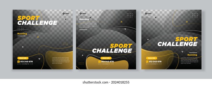 Set Of Three Fluid Dynamic Memphis Background Of Sport Challenge Running Banner Social Media Pack Template Premium Vector