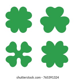 Set of three and four leaf clovers. Vector icon. A symbol of good luck. St Patricks day. Clover silhouette. Green lucky irish clover.