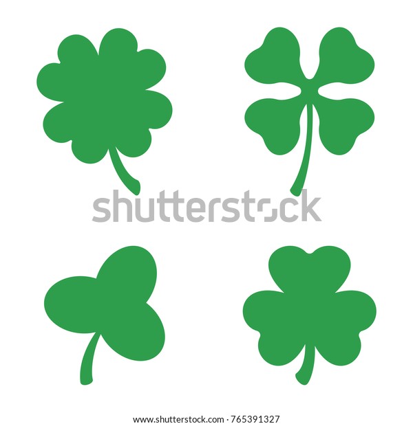 三葉と四葉のクローバーのセット ベクター画像アイコン 幸運の象徴 聖パトリックスの日 クローバーシルエット 緑の幸運なアイルランドのクローバー のベクター画像素材 ロイヤリティフリー