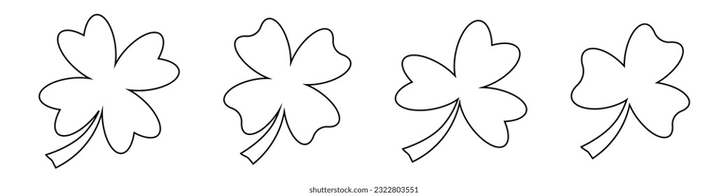 Set of three and four leaves clovers line icons. Clover line silhouette. Vector illustration isolated on white background.