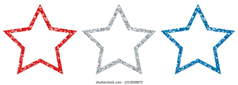 Set Of Three Frame Stars Sparkling Red Silver Blue