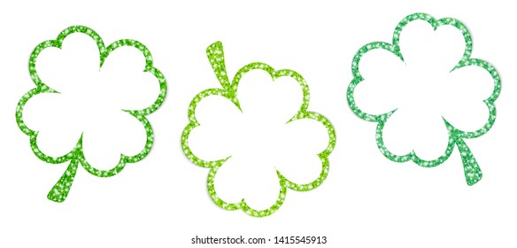 Set Of Three Framed Shamrocks Sparkling Green