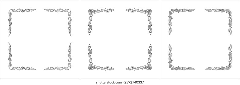 Set of three frames. Elegant Scandinavian black and white ornamental frame, decorative border, corners. Isolated vector illustration.	

