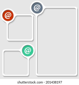 set of three frames for entering text with email symbol
