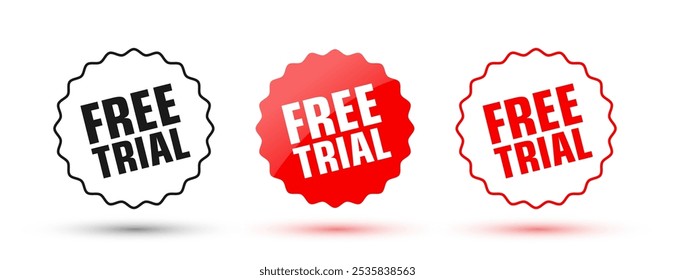 set of three free trial or demo badge sign design vector