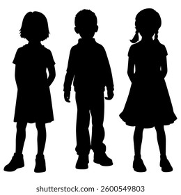 A set of three full body child silhouettes are presented against a solid white backdrop. 