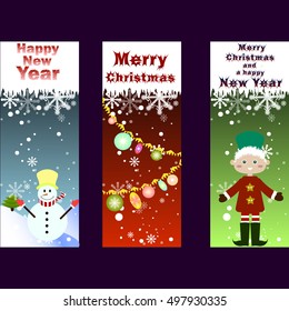 Set of three funny christmas cards with winter elements