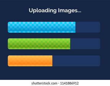 Set of three game resource bar in cartoon style. Vector illustration.