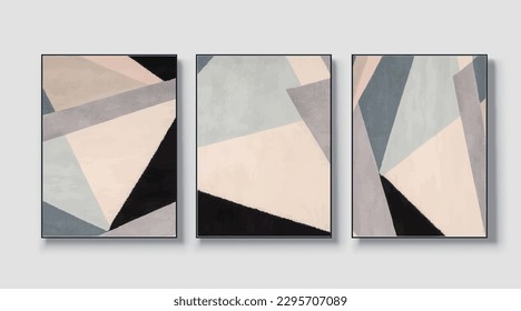 Set of three geometric art paintings, abstract paintings, vector file, vector illustration, wall decor, postcard, wallpaper, poster, card, mural, rug, hanging picture, print