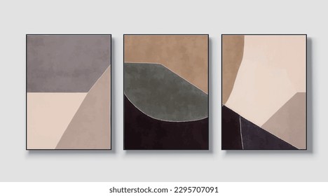 Set of three geometric art paintings, abstract paintings, vector file, vector illustration, wall decor, postcard, wallpaper, poster, card, mural, rug, hanging picture, print