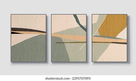 Set of three geometric art paintings, abstract paintings, vector file, vector illustration, wall decor, postcard, wallpaper, poster, card, mural, rug, hanging picture, print