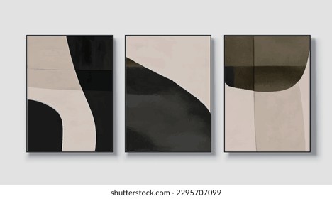 Set of three geometric art paintings, abstract paintings, vector file, vector illustration, wall decor, postcard, wallpaper, poster, card, mural, rug, hanging picture, print