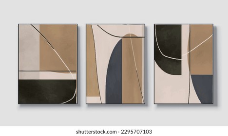 Set of three geometric art paintings, abstract paintings, vector file, vector illustration, wall decor, postcard, wallpaper, poster, card, mural, rug, hanging picture, print