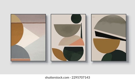 Set of three geometric art paintings, abstract paintings, vector file, vector illustration, wall decor, postcard, wallpaper, poster, card, mural, rug, hanging picture, print