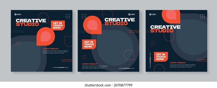 Set of three geometric background of creative studio promotion banner social media pack template premium vector