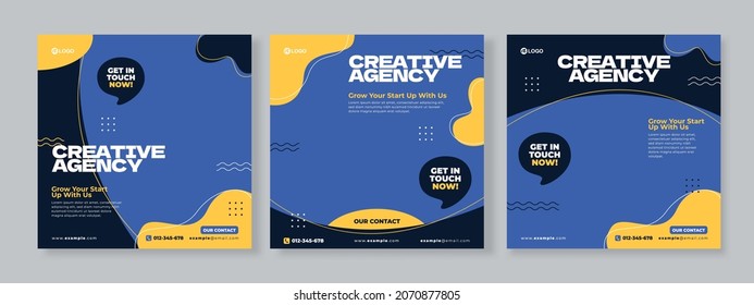 Conjunto de tres antecedentes geométricos de la publicidad de agencia creativa banner de la plantilla de paquete de medios sociales premium vector
