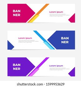 Set of three geometric banner with modern style , website banner template design. Landing page design , promotion banner , advertising. Easy to use and customize.  Vector Illustration EPS 10