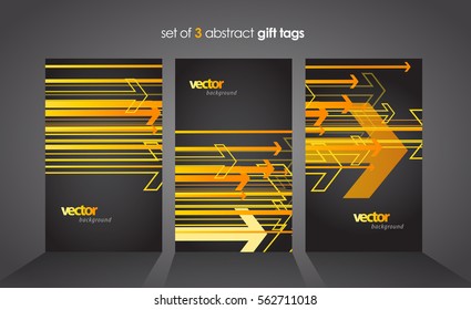 Set of three gift cards with orange arrows - dark version