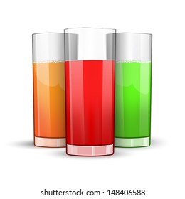 Set of three glasses of juice
