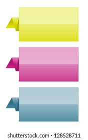 Set of three glossy color folded tags.