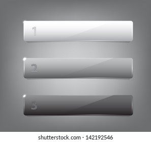 Set of three glossy plastic banners with shiny lights for infographics, business design, step presentation, progress design, number options or workflow layout. Clean and modern style