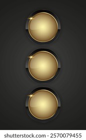 Set of three glowing golden sphere takes center stage, framed by a polished gold rim. The subtle gradient of light on the orb creates a 3D effect, giving it depth and realism