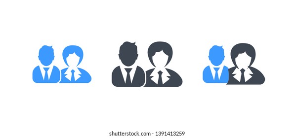 Set of three glyph men and woman avatar vector illustration