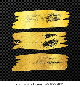 Set of three gold brush strokes. Hand drawn ink spots isolated on dark transparent background. Vector illustration - Powered by Shutterstock - Get 15% off with code: PIKWIZARD15