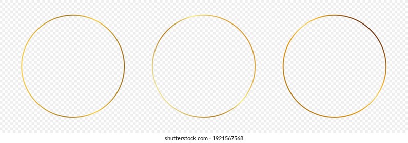 Set of three gold glowing circle frames isolated on transparent background. Shiny frame with glowing effects. Vector illustration.