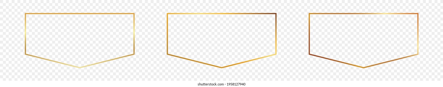 Set of three gold glowing frames isolated on transparent background. Shiny frame with glowing effects. Vector illustration.