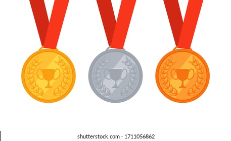 Juego de tres medallas de oro, plata y bronce. Premio para el primer, segundo y tercer puesto. Concesión de ganadores en concursos y concursos