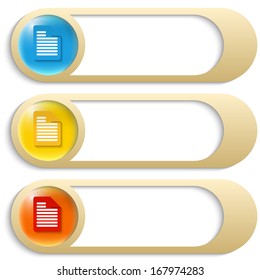 set of three golden buttons with notes icons