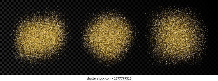 Set of three golden glittering backdrops on a dark transparent background. Background with gold glitter effect and empty space for your text.  Vector illustration