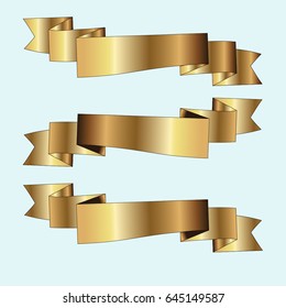 Set of three golden ribbons on background.