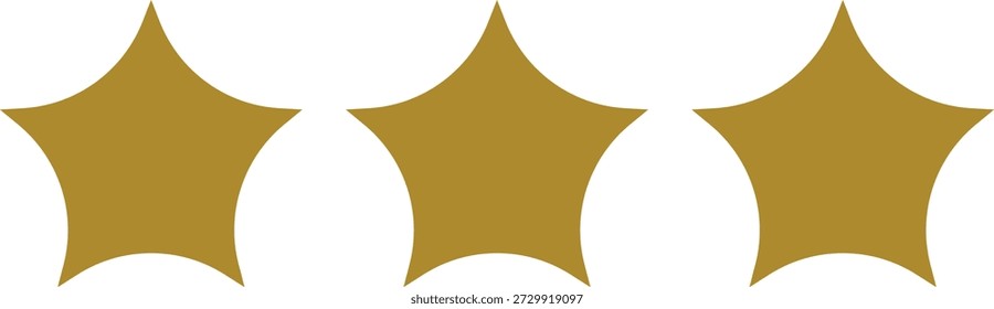Un conjunto de tres estrellas doradas en un diseño simple y elegante, perfecto para diversos propósitos decorativos y de diseño.