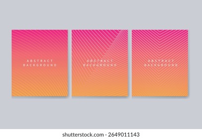  Set of Three Gradient Abstract Background Posters with Geometric Line Patterns in Pink and Orange Tones for Modern Graphic Design Projects