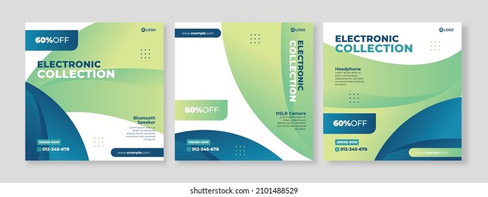 Set of three gradient background of store collection banner social media pack template premium vector