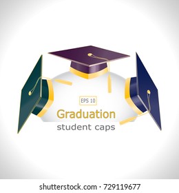 Set of three graduation student hats