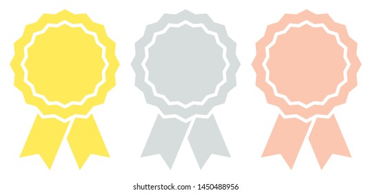 Set Of Three Graphic Award Badges With Ribbon Gold Silver Bronze