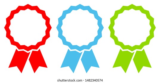 Set Of Three Graphic Award Badges Frame Red Blue Green