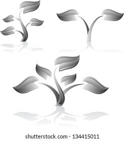 Set of three gray plants on white. eps10