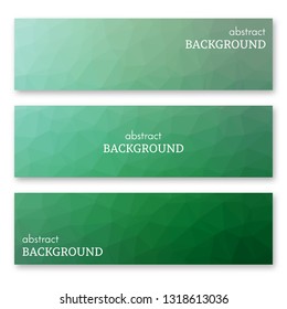 Set of three green banners in low poly art style. Background with place for your text. Vector illustration