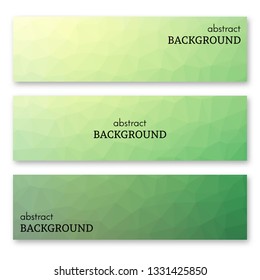 Set of three green banners in low poly art style. Background with place for your text. Vector illustration