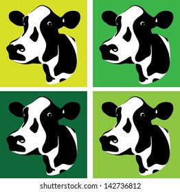 a set of three green cow heads