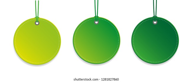 set of three green hanging tags isolated vector illustration EPS10