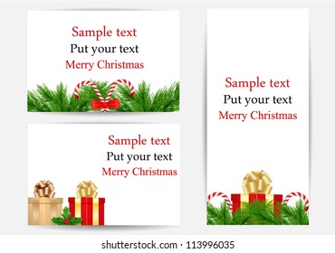set of three greeting cards dedicated to Merry Christmas and Happy New Year