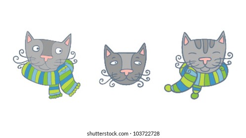 Set of three grey cats heads